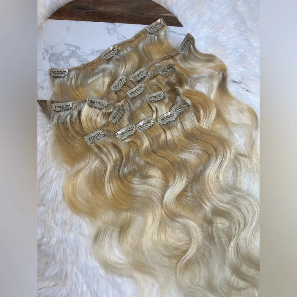 22 Inch 100% Human hair In  Light Blonde Clip in extensions #613  | Body… - Picture 8 of 9